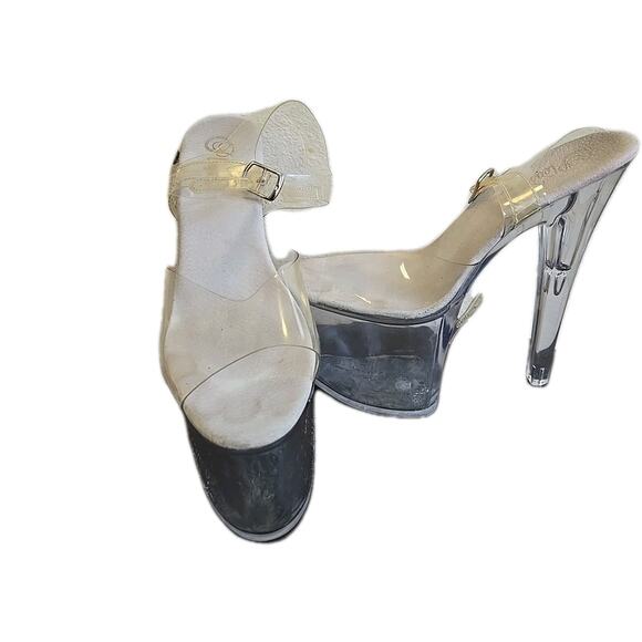PLEASER FLAMINGO Sz 9 Women's Sexy Clear 8" Heel Platform Ankle Strap Sandal - Picture 1 of 10